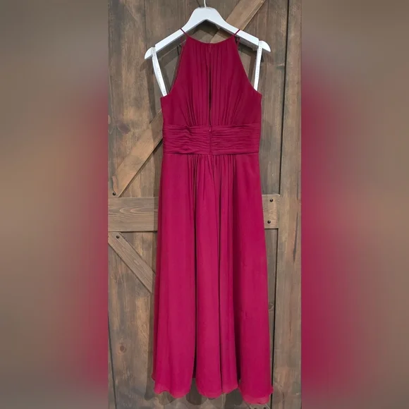 Azazie Bonnie Burgundy A-Line Keyhole Ruched Chiffon Bridesmaid Dress Size 0 - Picture 3 of 6